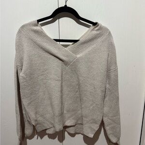 Pink Rose V-Neck Sweater in Cream